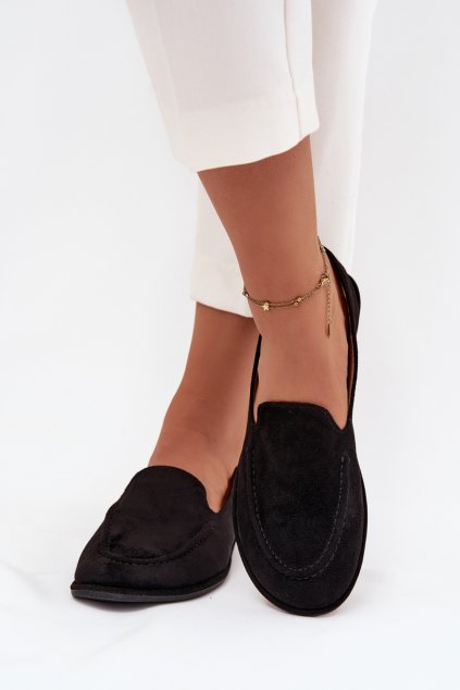 Dámske mokasíny z eco semišu ploché čierne miryelle / 2517 BLACK (Veľkosť 36)