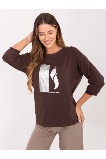 Dámska blúzka over size tmavo-hnedá RV-BZ-A820.27P (Farba Tmavo-hnedá, Veľkosť ONE SIZE)