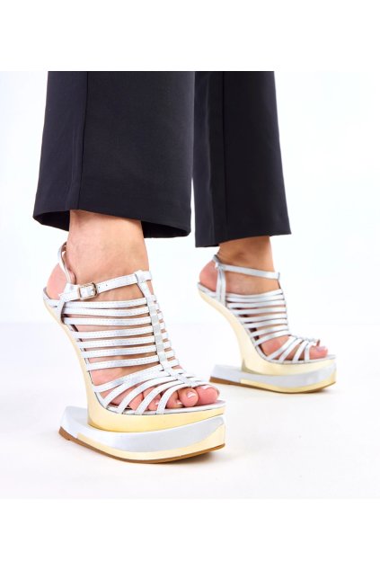 Sivé sandále na futuristickom podpätku Elizer 11357 ARGENTO 38 - GM (Veľkosť 38)