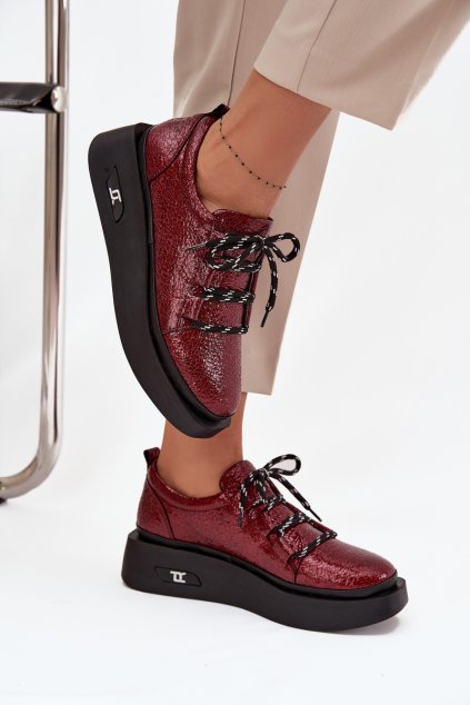 Kožené lakované Dámske mokasíny na platforme artiker 57c2046 bordové / 57C2046 BORDOWY (Veľkosť 36)