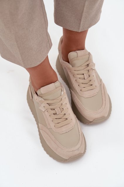 Kožené Dámske tenisky na platforme artiker 55c0021 béžove / 55C0021 BEŻOWY (Veľkosť 36)