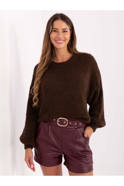Dámsky sveter farba Tmavo-hnedá kód MI-SW-1909.21 (Farba Tmavo-hnedá, Veľkosť ONE SIZE)