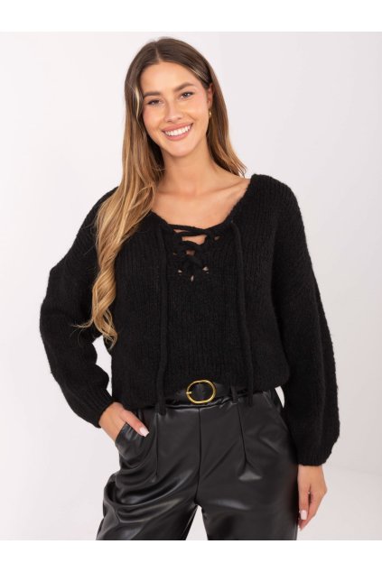 Dámsky sveter farba Čierna kód MI-SW-0919.18 (Farba Čierna, Veľkosť ONE SIZE)