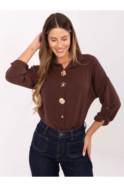 Dámske Košeľa farba Tmavo-hnedá kód MI-KS-4192.34 (Farba Tmavo-hnedá, Veľkosť ONE SIZE)