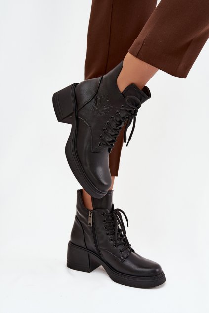 Dámské kožené kotníkové boty na klínku s podšívkou Vinceza 39950 Černé (Veľkosť 36)