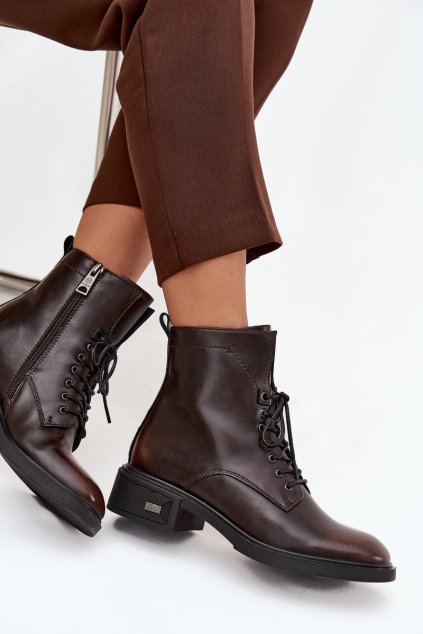 Dámské kozačky z pravé kůže na nízkém podpatku vyhřívané Vinceza 39955 čokoládové (Veľkosť 37)