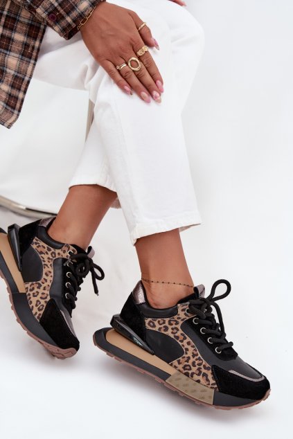 Kožené Dámske tenisky na platforme leopardí vzor artiker 55c0134 čierne / 55C0134 CZARNY (Veľkosť 36)