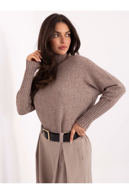 Dámsky sveter farba Tmavo-béžová kód IT-SW-8003.18P (Farba Tmavo-béžová, Veľkosť ONE SIZE)
