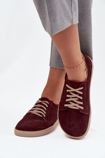 Barefoot typ tenisky z prírodného semiše zazoo 314 bordové / 314 BORDO (Veľkosť 36)