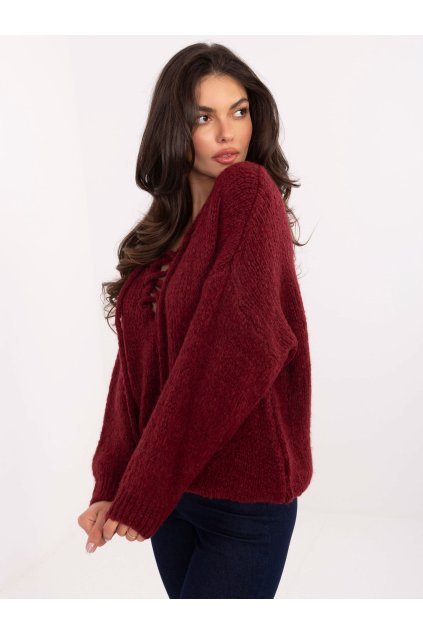 Dámsky sveter farba Bordová kód MI-SW-0919.18 (Farba Bordová, Veľkosť ONE SIZE)