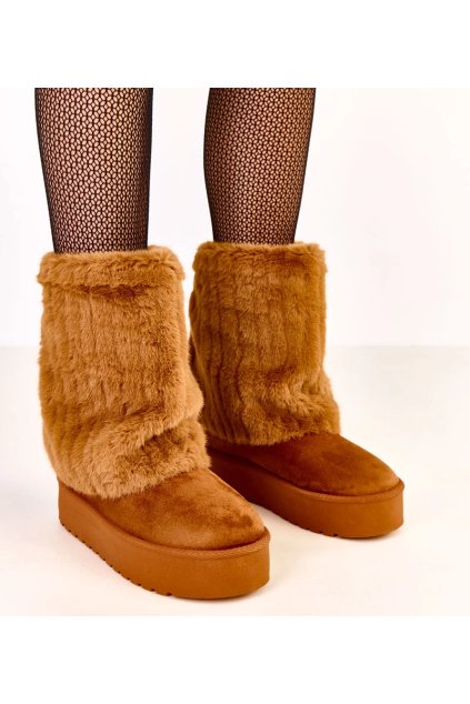 Hnedé snehule na platforme s kožušinovým zvrškom Leda C2017-3 CAMEL 38 - GM (Veľkosť 38)