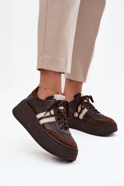 Kožené dámské tenisky na platformě Zazoo 3775 čokoládové (Veľkosť 40)