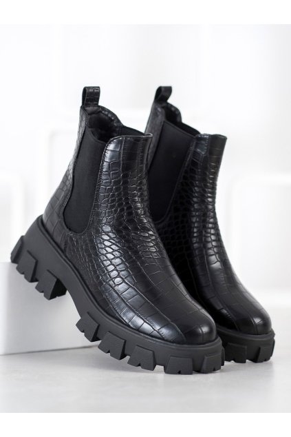 Čierne dámske jesenné a zimné topánky NJSK T2172B