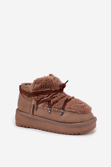 Detské mládežnické snehule s kožušinou dfranklin dfsh370011 hnedé / DFSH370011 BROWN (Veľkosť 32)