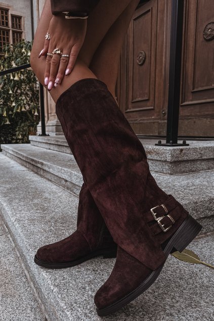 Zateplené dámské kozačky s přezkami čokoládové Umbria (Veľkosť 40)