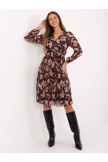 Dámske hnede šaty s podtlačeným vzorom kód produktu IT-SK-10536-1.16P (Farba Hnedá, Veľkosť ONE SIZE)