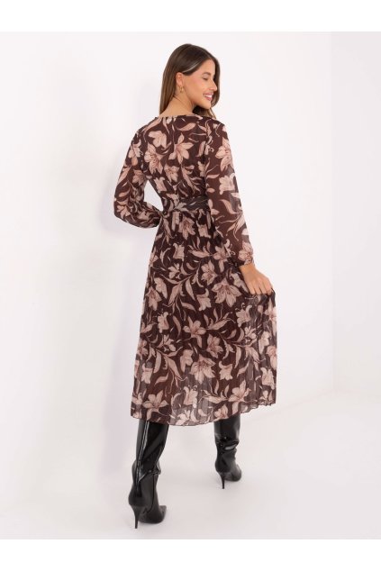 Dámske hnede šaty s podtlačeným vzorom kód produktu IT-SK-11389-1.28P (Farba Hnedá, Veľkosť ONE SIZE)