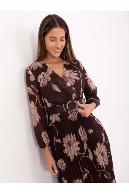 Dámske hnede šaty s podtlačeným vzorom kód produktu IT-SK-11389.27P (Farba Hnedá, Veľkosť ONE SIZE)