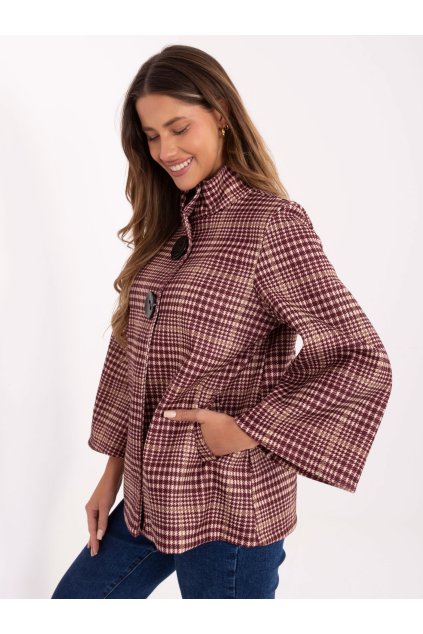 Dámsky kabát farba bordová kód IT-PL-31820.25 : na temu obdobie Jeseň / zima (Farba Bordová, Veľkosť ONE SIZE)