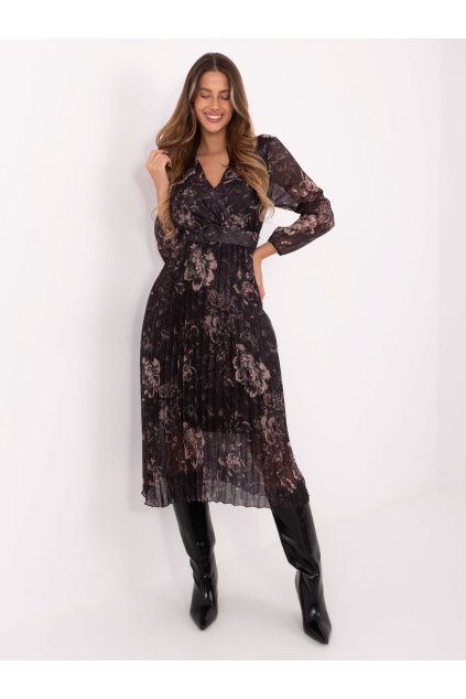 Dámske čierne šaty s podtlačeným vzorom kód produktu IT-SK-11389-2.12P (Farba Čierna, Veľkosť ONE SIZE)