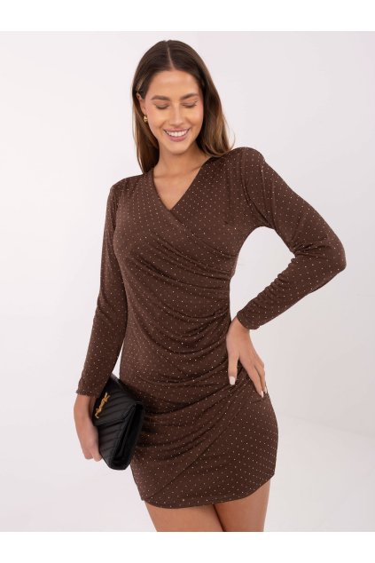 Dámske hnede šaty elegantné kód produktu IT-SK-20277.03P (Farba Hnedá, Veľkosť ONE SIZE)