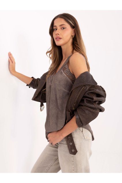 Dámsky Top farba tmavo-béžová kód MI-TP-7922.33 (Farba Tmavo-béžová, Veľkosť ONE SIZE)