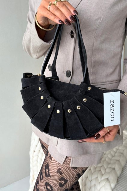 Kabelka z prírodného semiše čierne marivane / ZAZOO 2 BLACK (Veľkosť Uni)