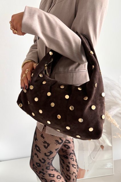 Kožená semišová taška s ozdobou čokoládová narisse / ZAZOO 7 CHOCOLAT (Veľkosť Uni)