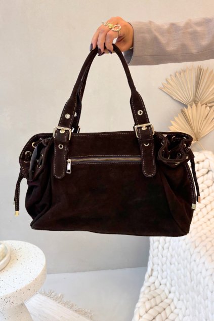 Kožená semišová kabelka čokoládová ilienne / ZAZOO 8 BROWN (Veľkosť Uni)