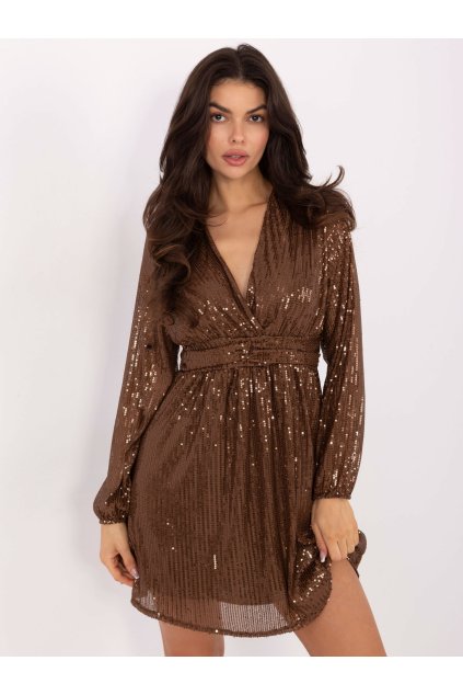 Dámske hnede šaty elegantné kód produktu MI-SK-121501.09 (Farba Hnedá, Veľkosť ONE SIZE)
