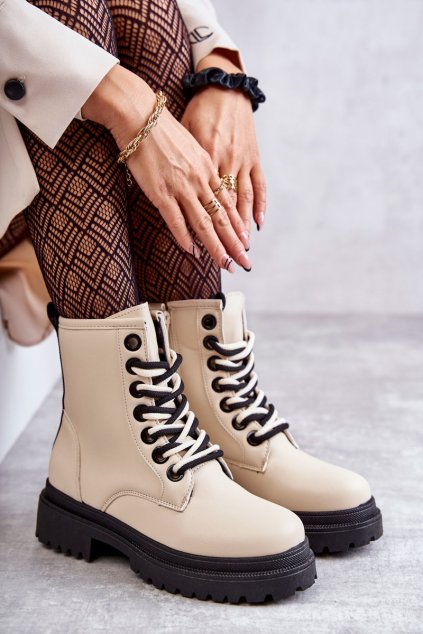 Dámské kožené boty Workers Světle béžové Denila (Veľkosť 39)