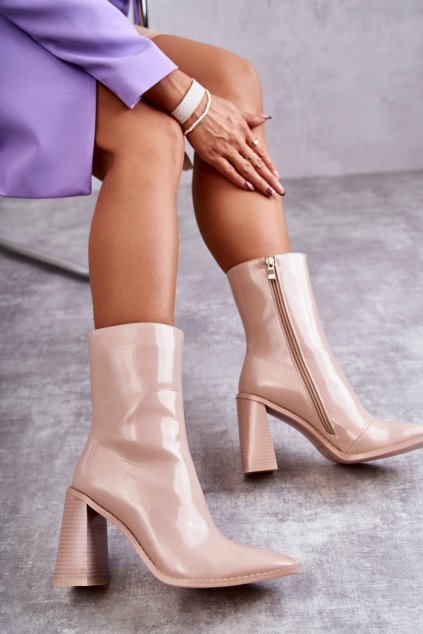 Dámske lakované čižmy béžove margit / C-229 BEIGE (Veľkosť 37)