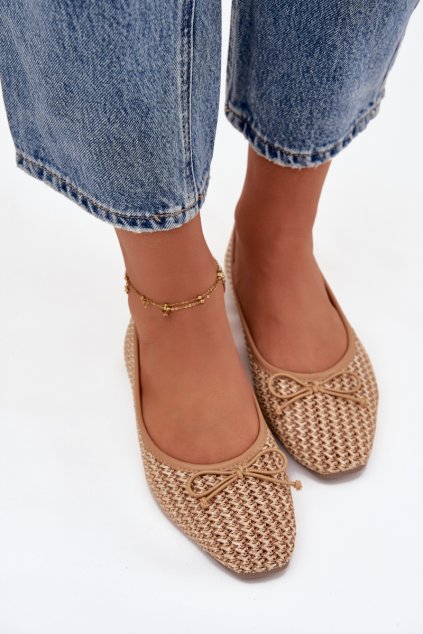 Baleríny s pletenkou a mašličkou camel belirra / 21-40 CAMEL (Veľkosť 36)