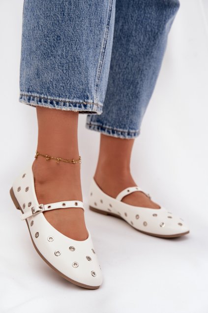 Dámske baleríny se striebornými prvky biele marivon / 21-41 WHITE (Veľkosť 36)