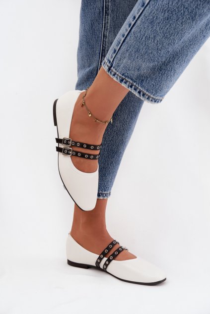 Dámske baleríny s paskami biele deliora / 21-46 WHITE (Veľkosť 36)