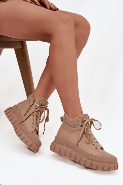 Dámske zateplené čižmy trapery na platforme camel carenna / 24BT26-7376 CAMEL (Veľkosť 39)