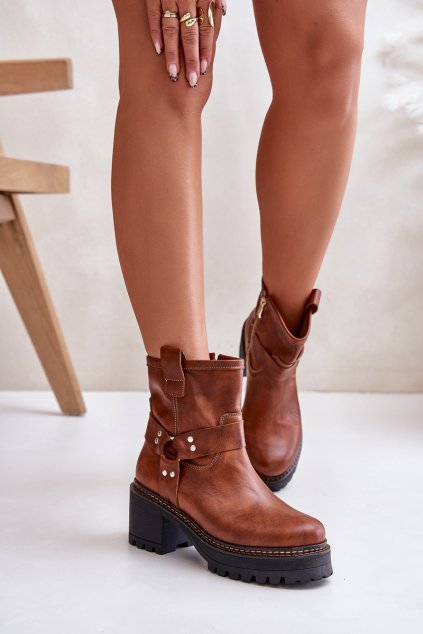 Dámske kožené botky na zips hnedé lewski 3435 / 3435 NAPPA CAMEL (Veľkosť 36)