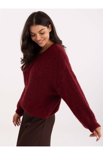 Dámsky sveter farba Bordová kód MI-SW-1610.18 (Farba Bordová, Veľkosť ONE SIZE)