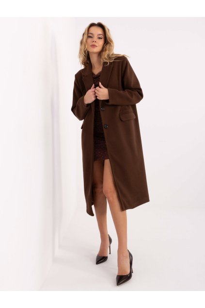 Dámsky kabát farba tmavo-hnedá kód IT-PL-80320.65 : na temu obdobie Jeseň / zima (Farba Tmavo-hnedá, Veľkosť ONE SIZE)
