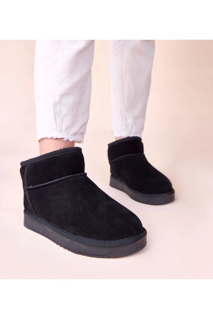 Čierne snehule z prírodného semiša Besia LT413-1 BLACK 38 - GM (Veľkosť 38)