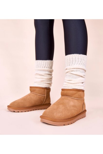 Hnedé snehule prírodná koža semiš zateplené Matilda W5821 CAMEL 38 - GM (Veľkosť 38)