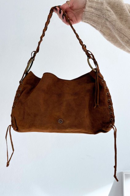 Kožená semišová taška s ozdobnými šňůrkami camel janelis / LD081 CAMEL (Veľkosť Uni)