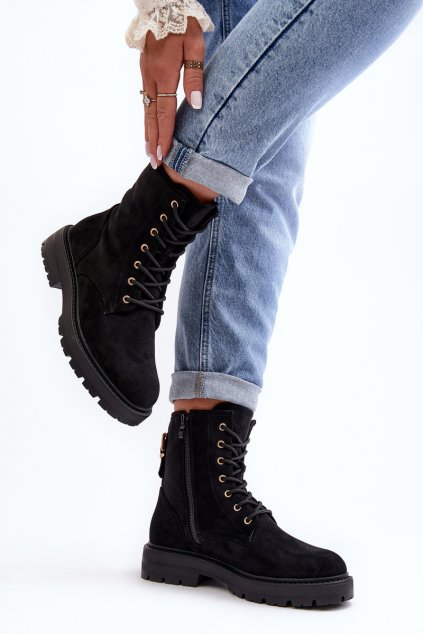 Dámske členkové topánky botky na zips čierne ninsuni / ML282 BLACK (Veľkosť 36)
