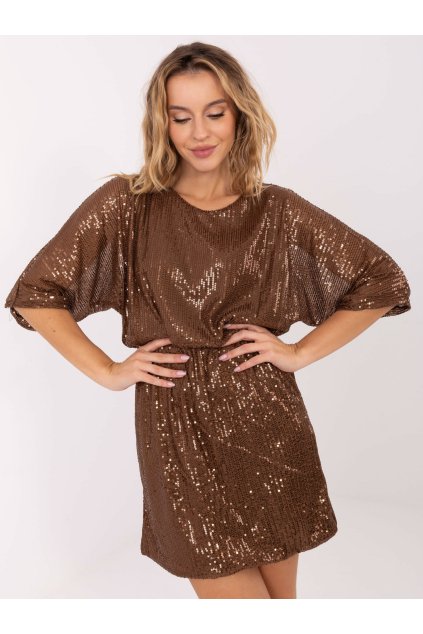 Dámske hnede šaty elegantné kód produktu MI-SK-69514.69 (Farba Hnedá, Veľkosť ONE SIZE)