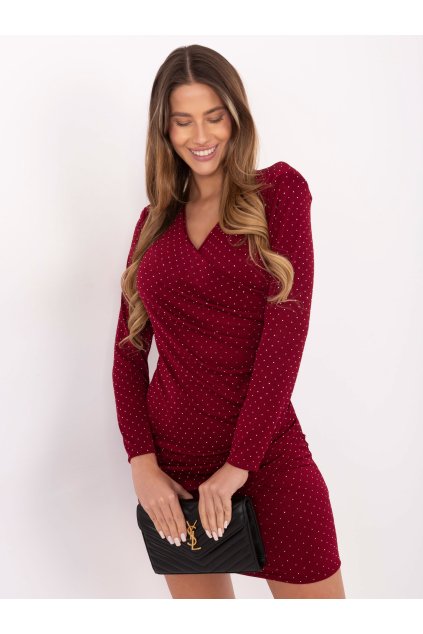 Dámske bordove šaty elegantné kód produktu IT-SK-20277.03P (Farba Bordová, Veľkosť ONE SIZE)