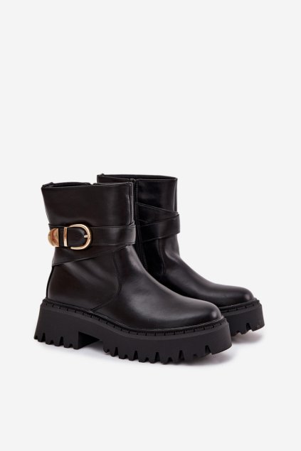 Zateplené dámské kotníkové boty se zlatým sponem Černé Elanore (Veľkosť 36)