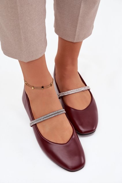 Dámske baleríny s lesklými pásky bordové ilirene / 2732 WINE (Veľkosť 36)