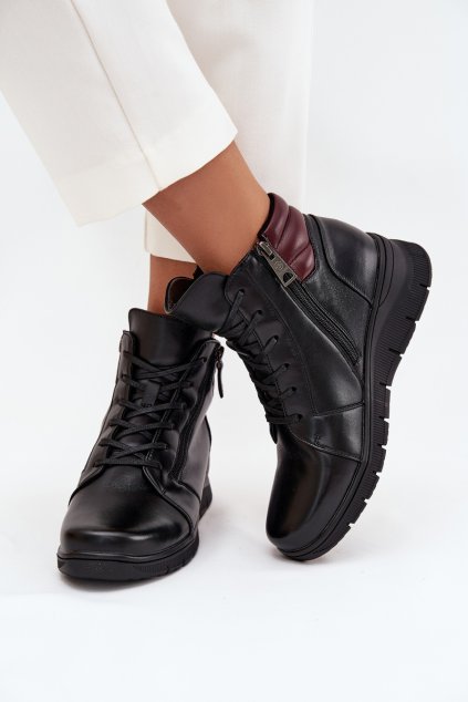 Kožené dámské kotníkové boty s podpatkem vyhřívané Vinceza 39963 Černé (Veľkosť 36)