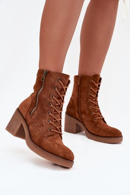 Zateplené dámské kotníkové boty s šněrováním a zipy Camel Paressa (Veľkosť 38)