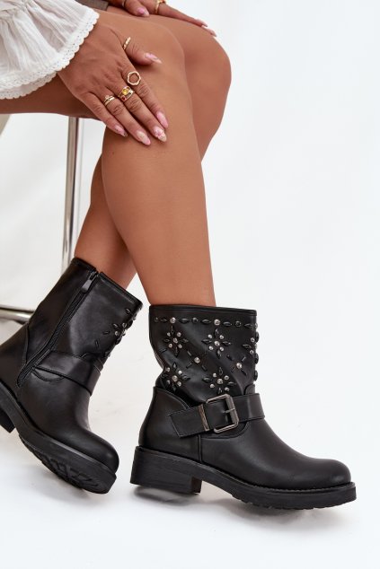 Zdobené dámské kotníkové boty s přezkou Černé Mivana (Veľkosť 36)
